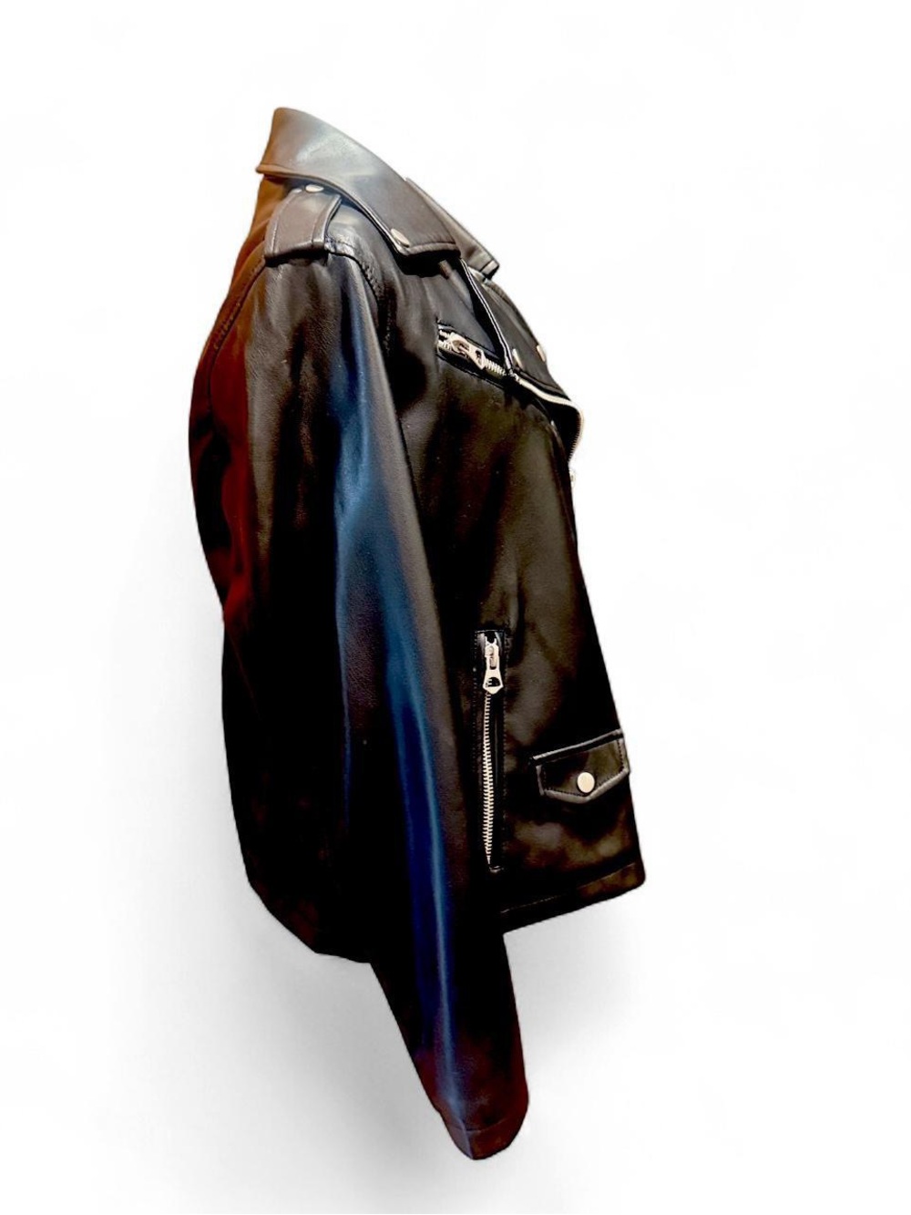Women's Black Faux Leather Moto Jacket - Sleek Zip Front - Picture 5 of 8